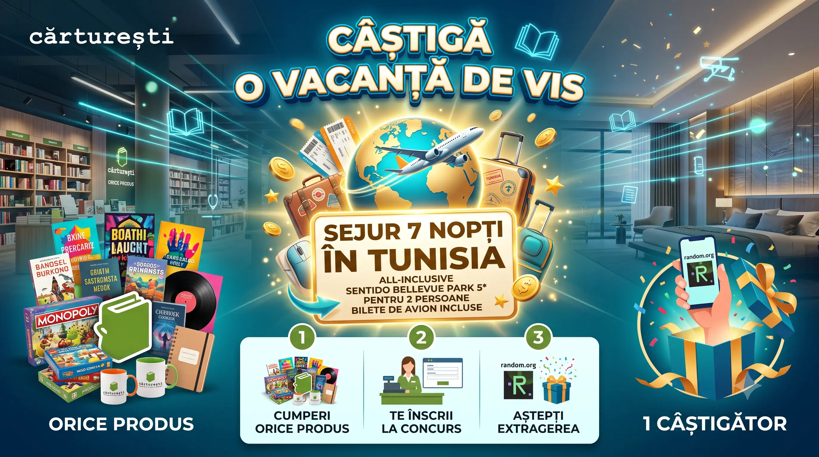 Concurs Concurs Cărturești: Cumpără și câștigă un sejur în Tunisia pentru 2 (până pe 31...