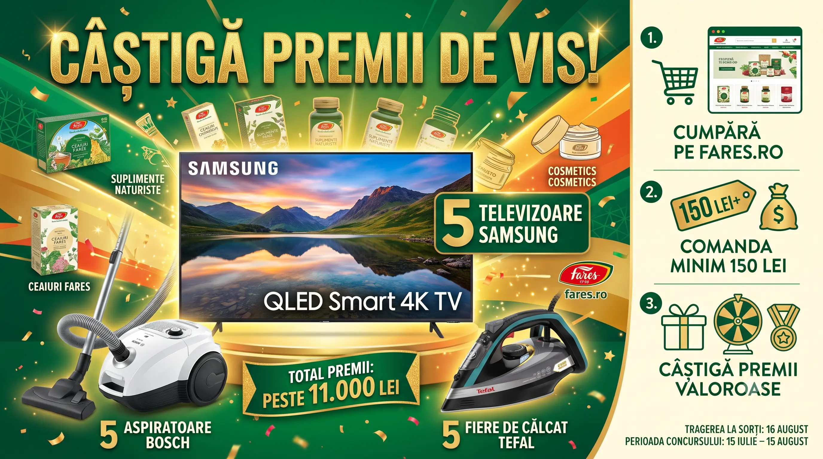 Concurs Fares: Cumpără peste 150 lei și câștigă televizoare Samsung QLED (până pe 15...