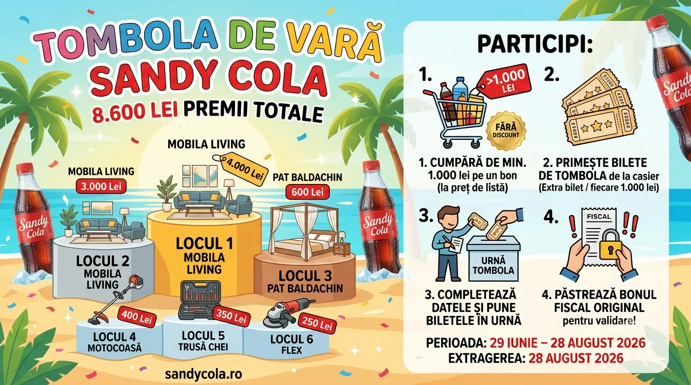 Concurs Concurs Sandy Cola: Cumpără peste 1.000 lei și câștigă Mobila Living (până pe 28...