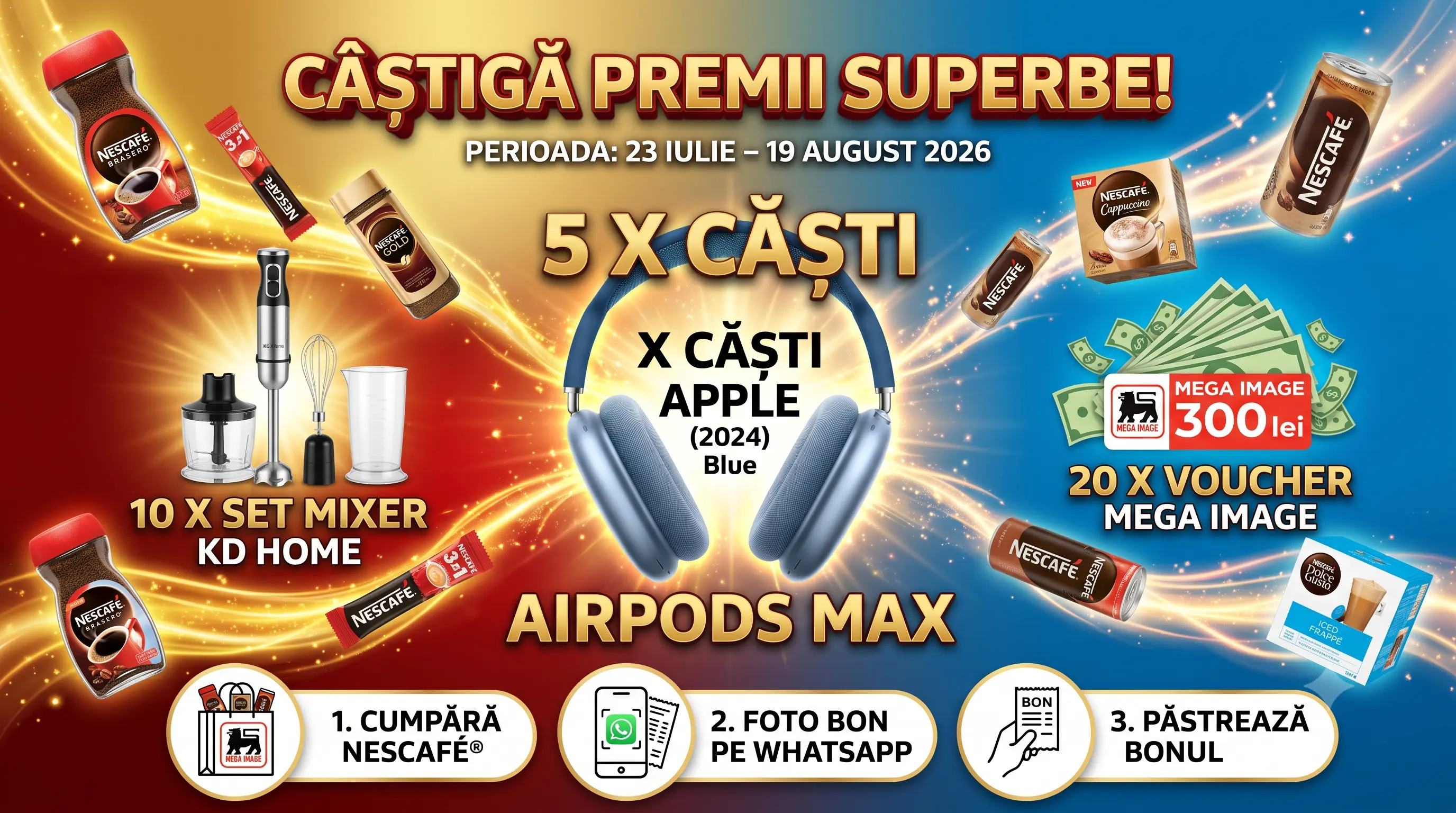 Concurs Mega Image: Cumpără NESCAFÉ și câștigă AirPods Max (până pe 19 august) - Concursier