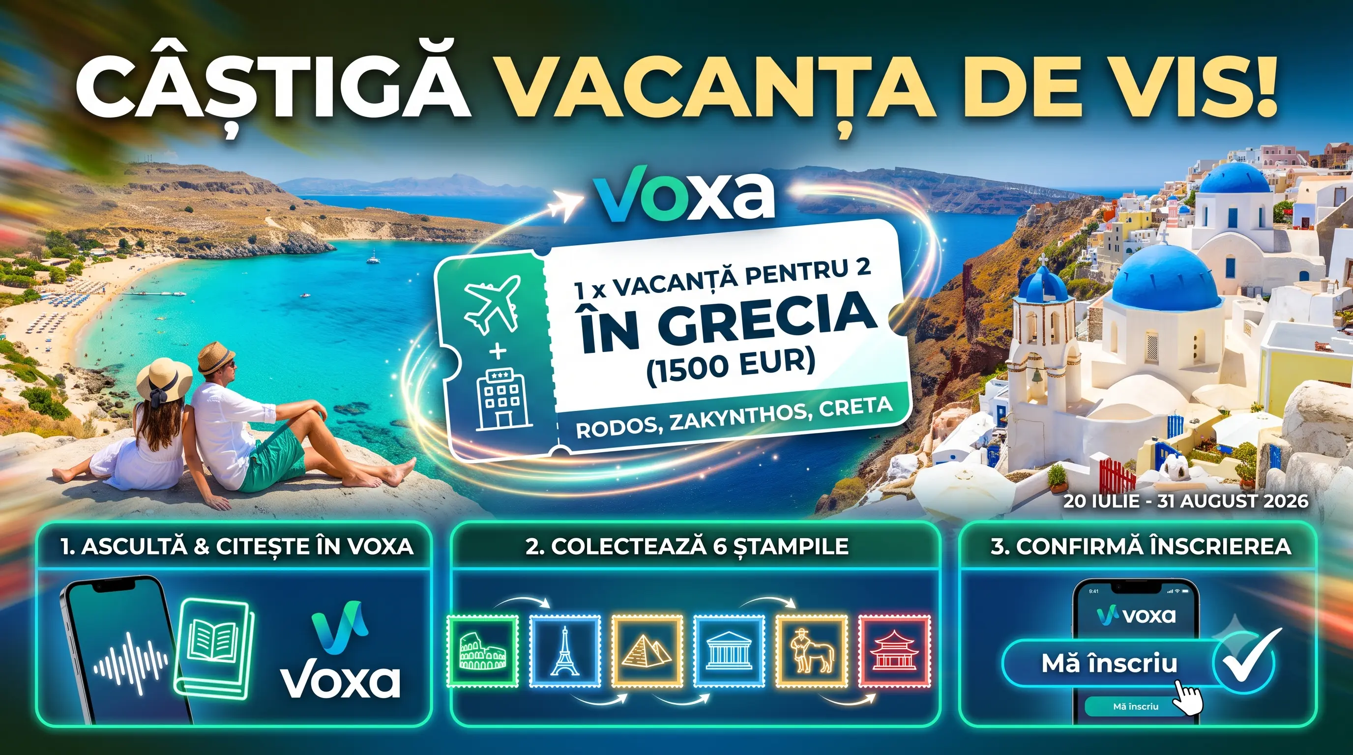 Concurs Voxa: Câștigă o vacanță în Creta, Rodos sau Zakynthos (până pe 31 august 2026) -...