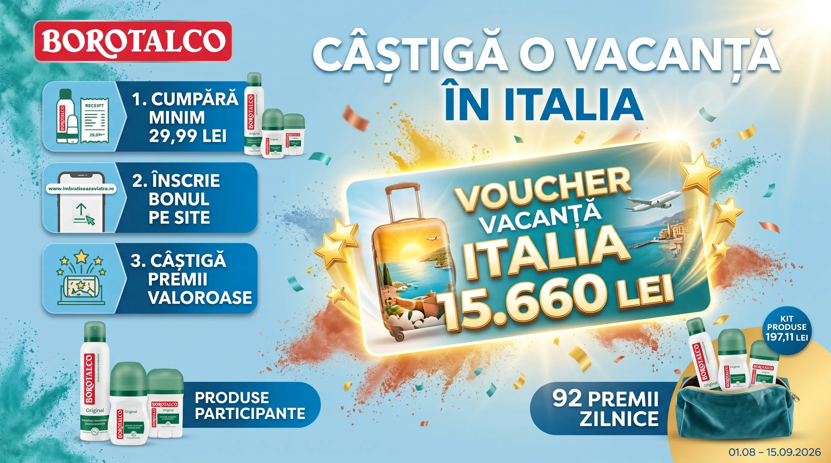 Concurs Borotalco: Cumpără și câștigă o vacanță în Italia (până pe 15 septembrie) - Concursier