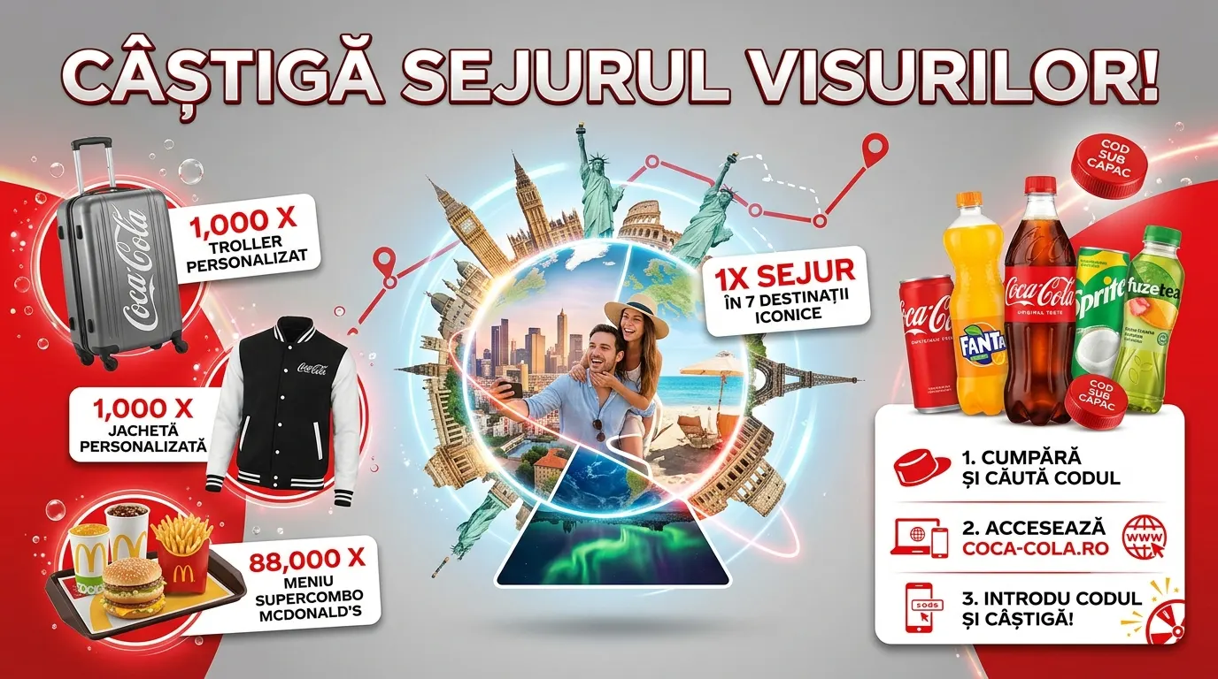 Concurs Concurs Coca-Cola: Cumpără și câștigă un sejur în 7 destinații iconice (până pe 31...