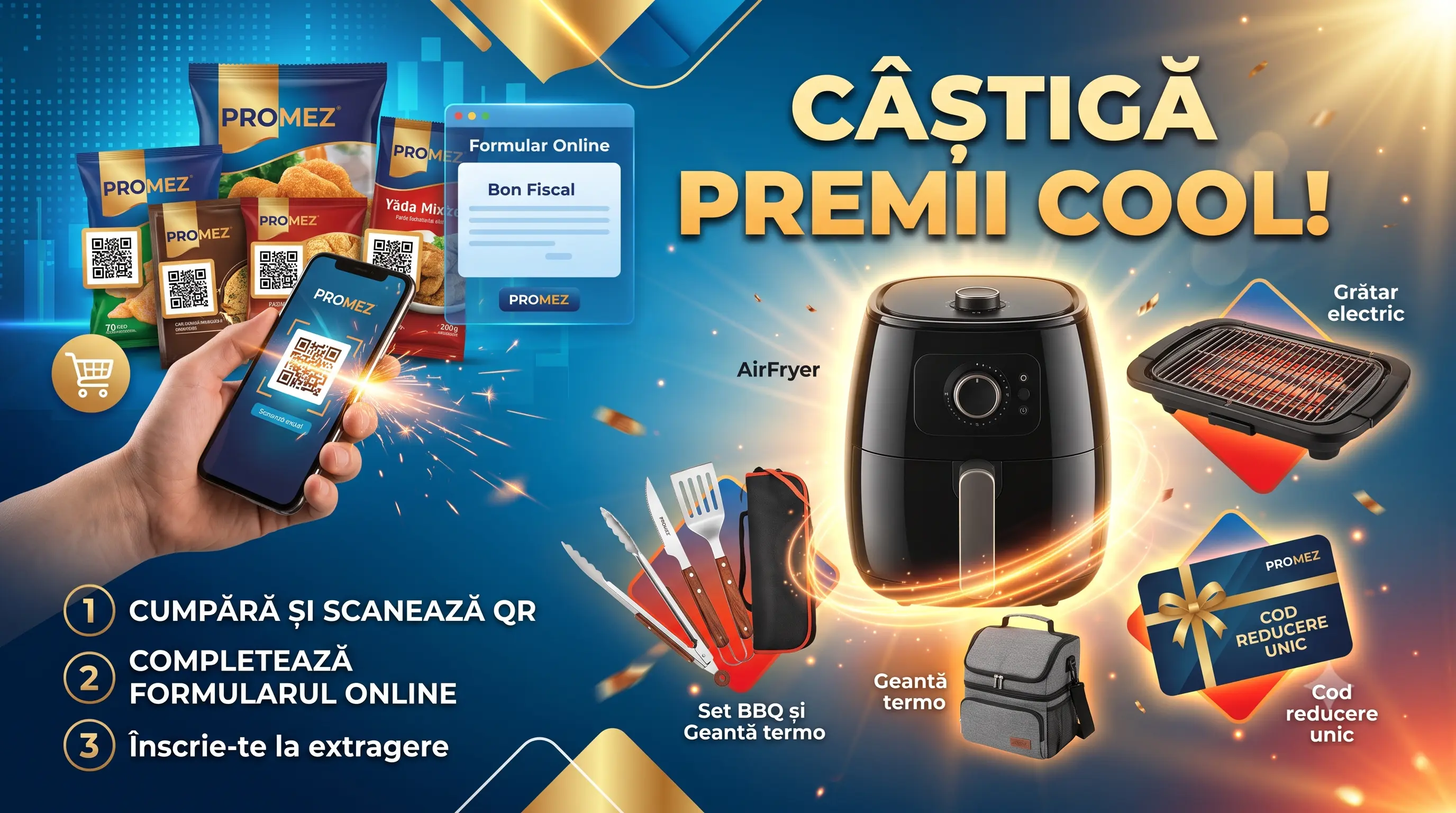 Concurs PROMEZ - Cumpără și câștigă un grătar electric, AirFryer sau set BBQ (până pe 31...