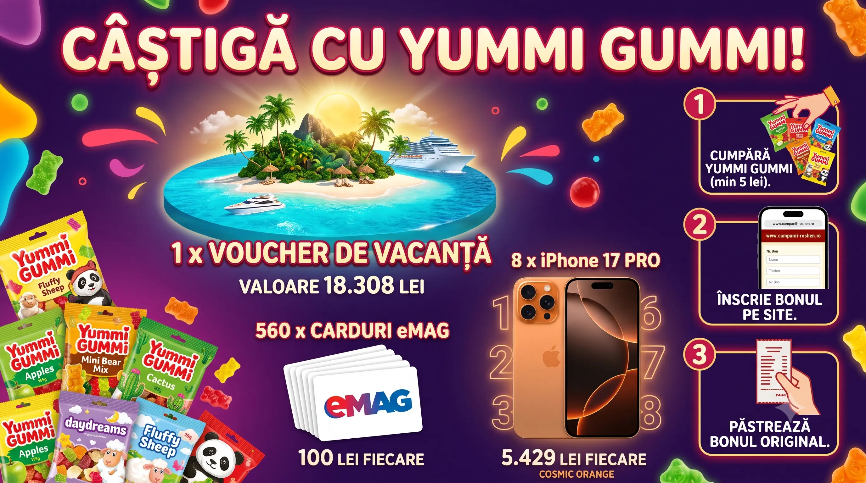Concurs Yummi Gummi - Cumpără și câștigă iPhone 17 Pro (până pe 27 Septembrie) - Concursier