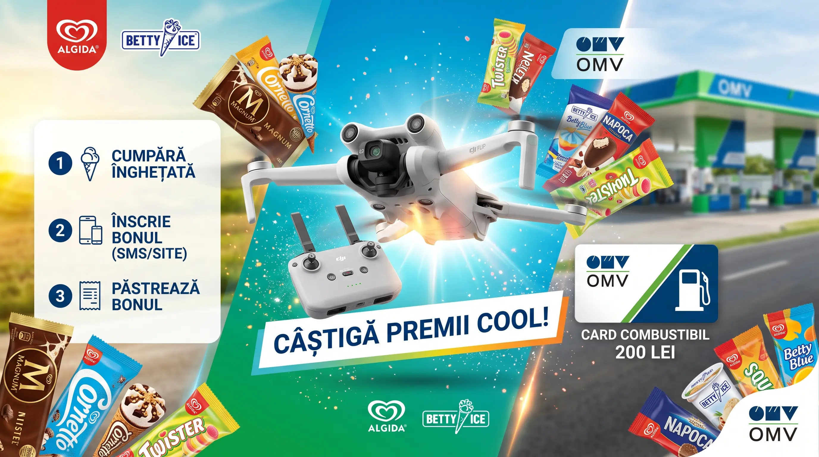 Concurs OMV: Cumpără înghețată și câștigă dronă DJI Flip (până pe 15 Septembrie) - Concursier