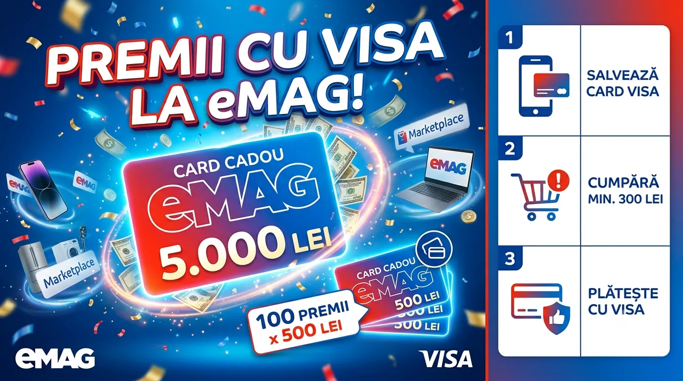 Concurs Concurs eMAG: Cumpără peste 300 lei și câștigă 5.000 lei (până pe 18 August) -...