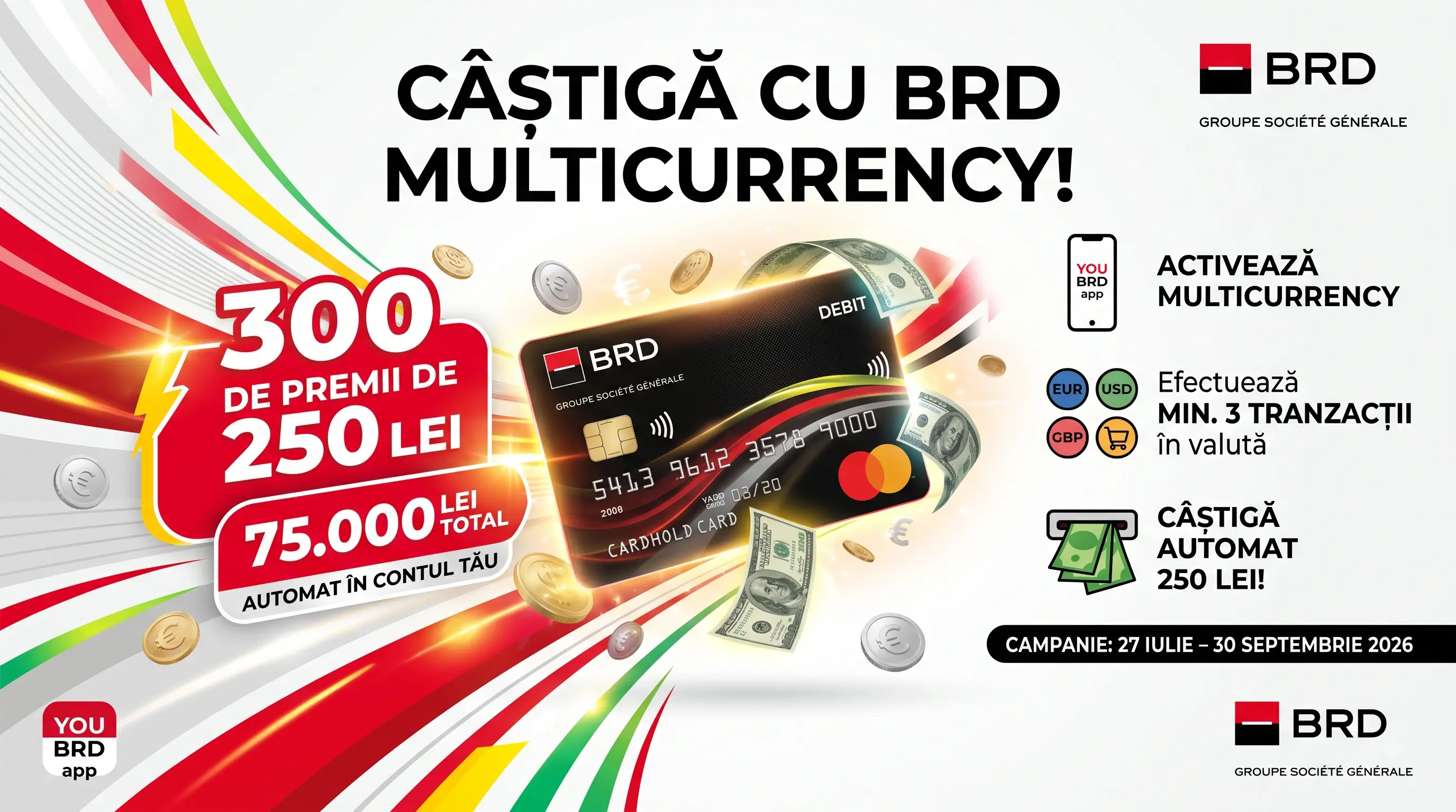 Concurs BRD: Câștigă 250 lei cu tranzacții multicurrency (până pe 30 Septembrie) - Concursier
