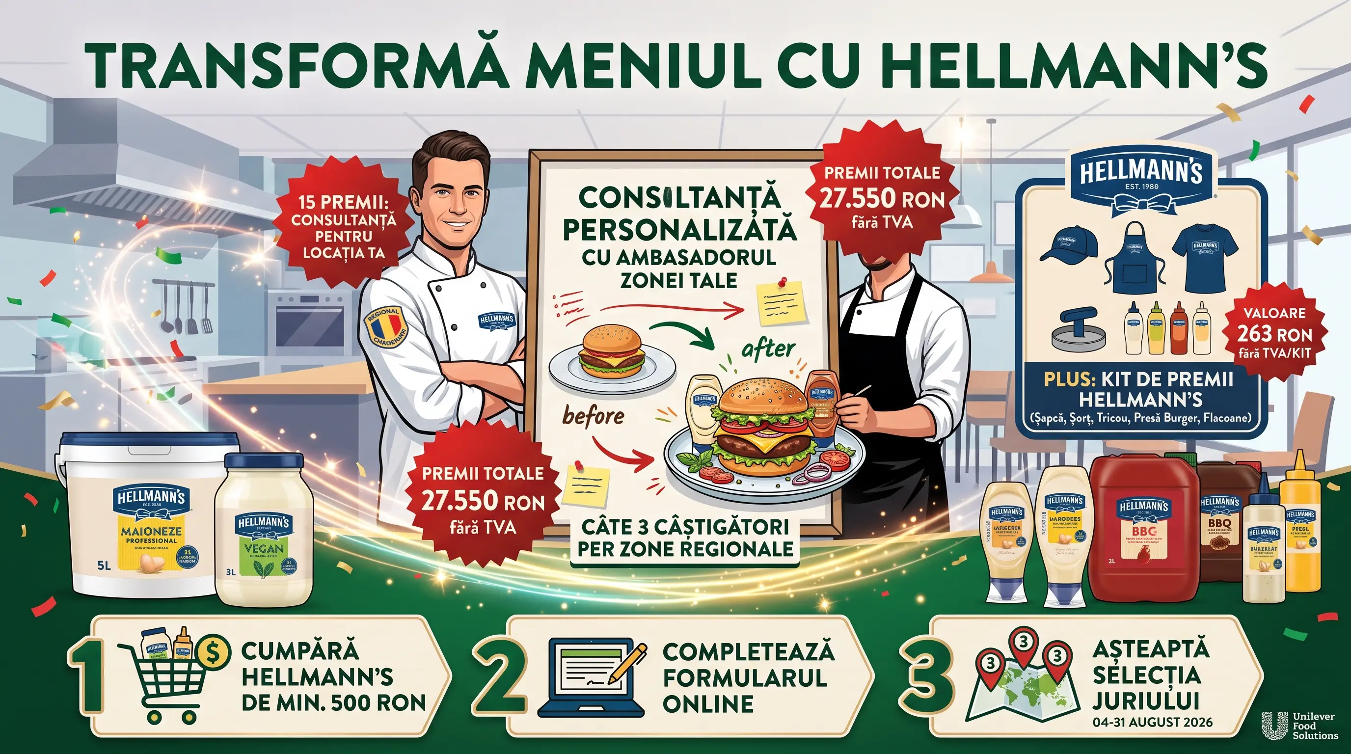 Concurs Unilever Food Solutions: Câștigă consultanță și kit Hellmann’s (până pe 31 August)...
