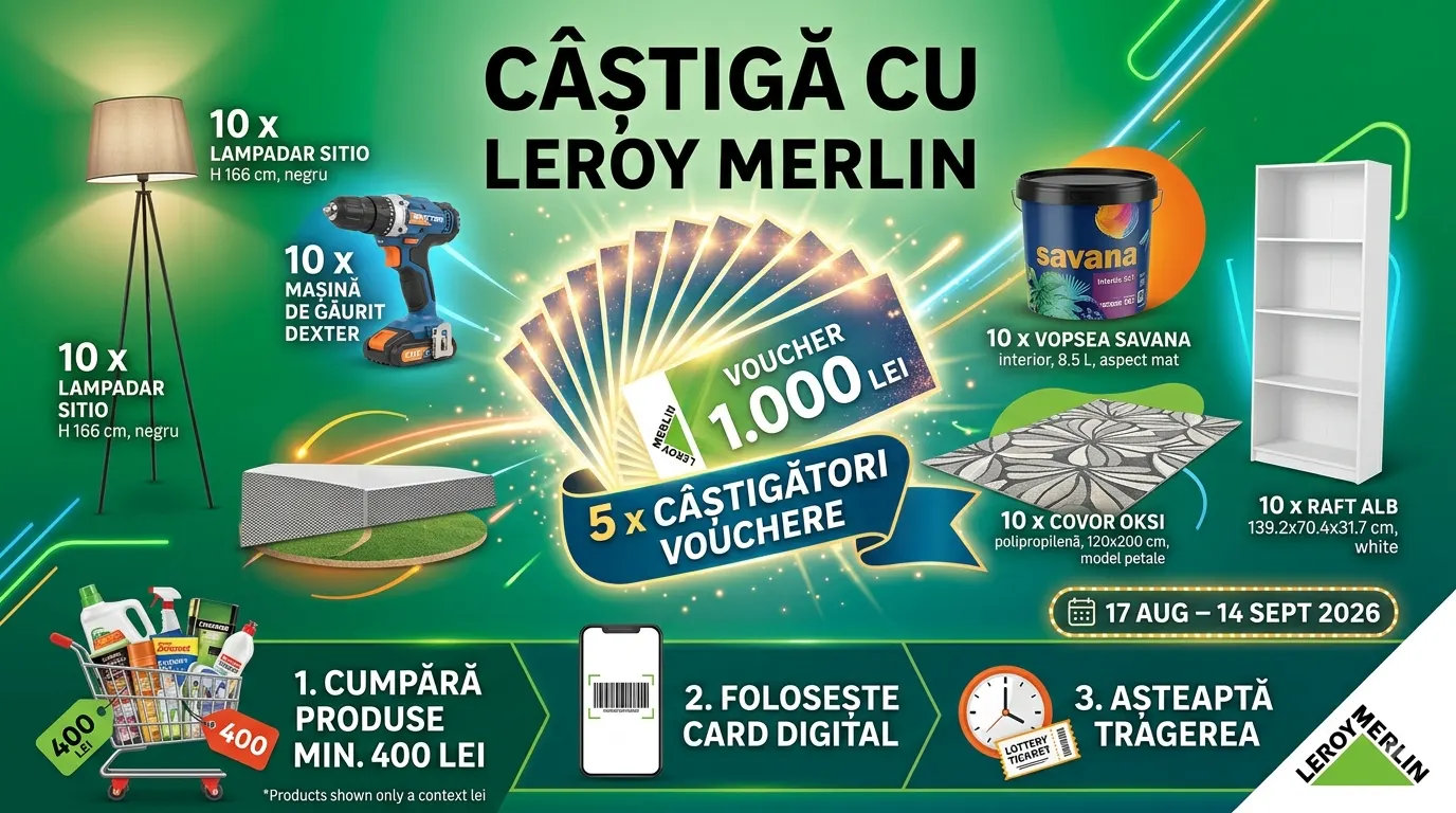 Concurs Concurs Leroy Merlin - Cumpără peste 400 lei și câștigă premii (până pe 14...