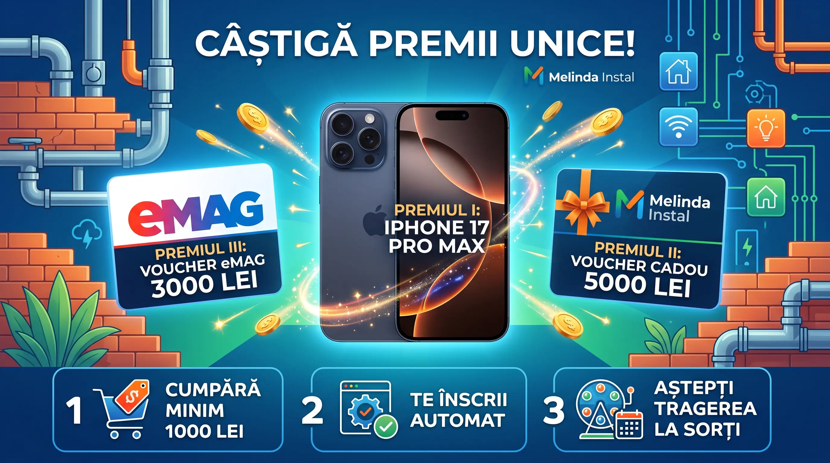 Concurs Melinda Instal: Cumpără peste 1000 lei și câștigă iPhone 17 Pro Max (până pe 18...
