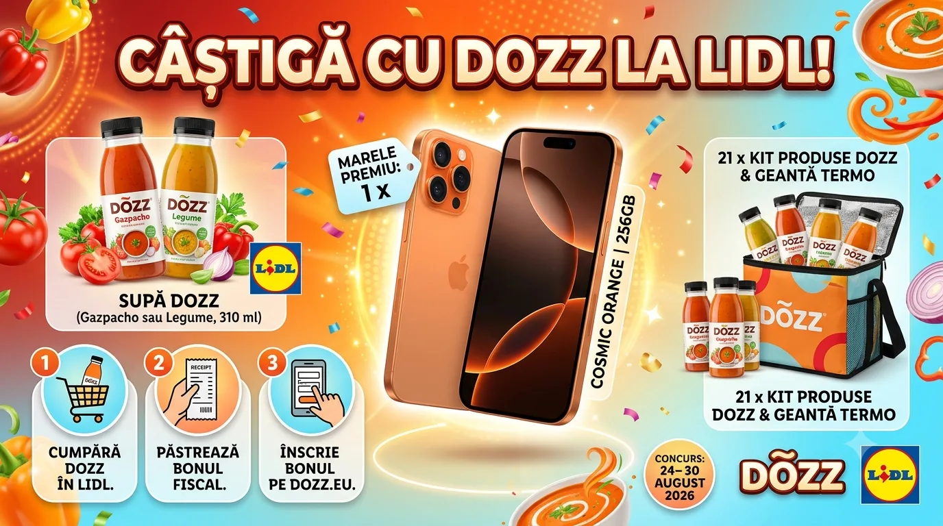 Concurs Lidl: Cumpără supă Dozz și câștigă iPhone 17 Pro Max (până pe 30 August) - Concursier
