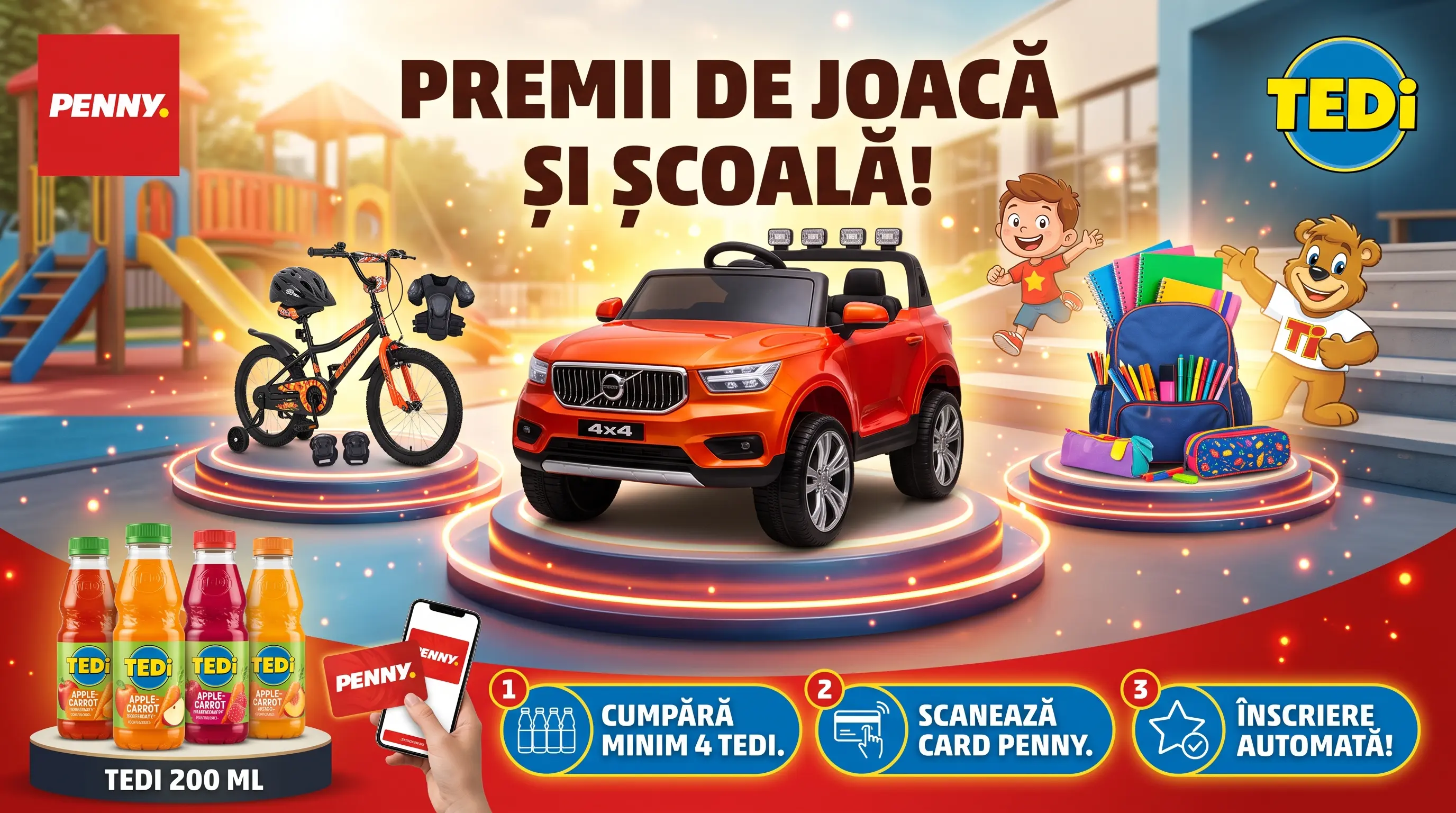 Concurs Penny - Cumpără 4 produse Tedi și câștigă mașinuță electrică (până pe 28...