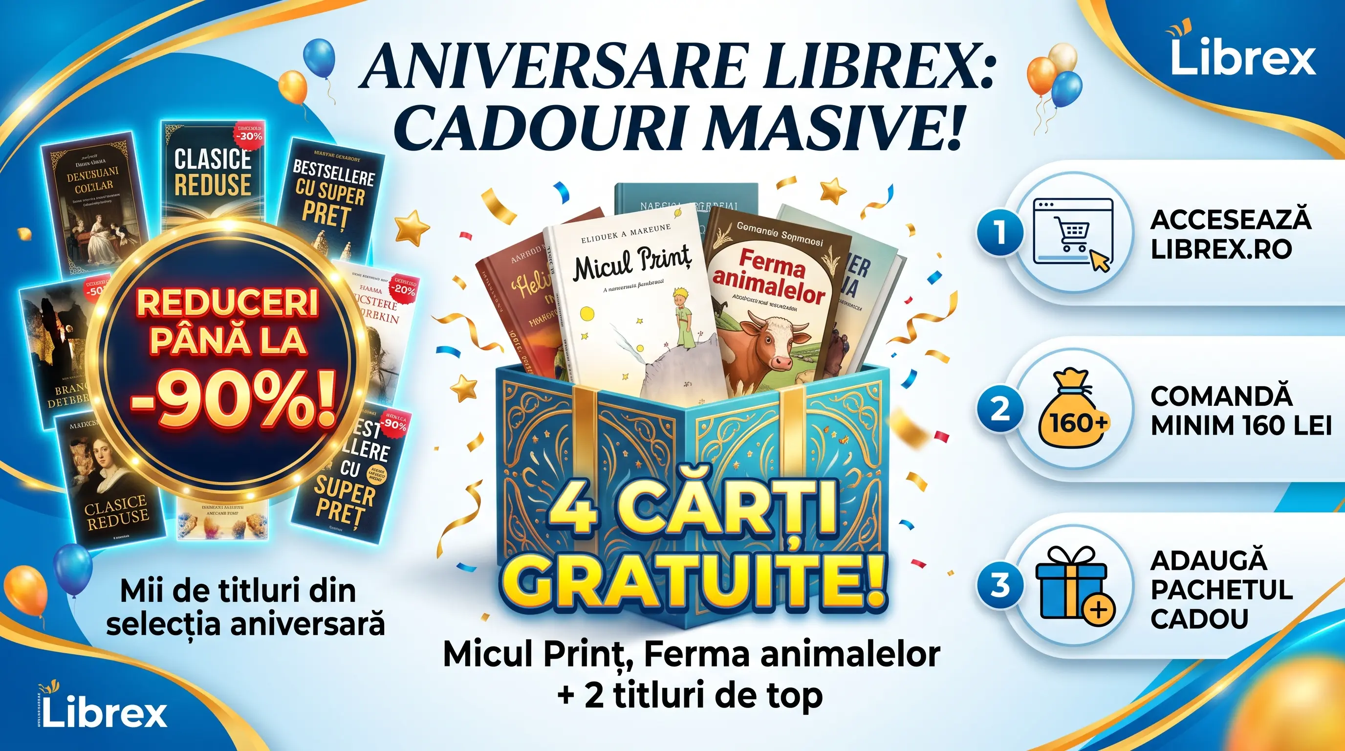 Concurs Ofertă Librex: 4 cărți gratuite la comenzi peste 160 lei (până pe 31 August) -...