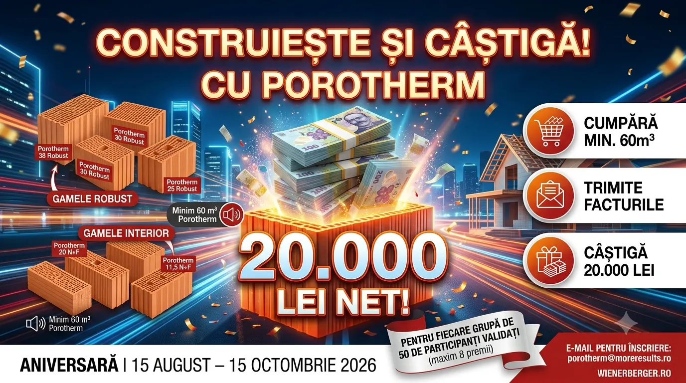 Concurs Wienerberger Cumpără Porotherm și câștigă 20.000 lei (până pe 30 octombrie) -...