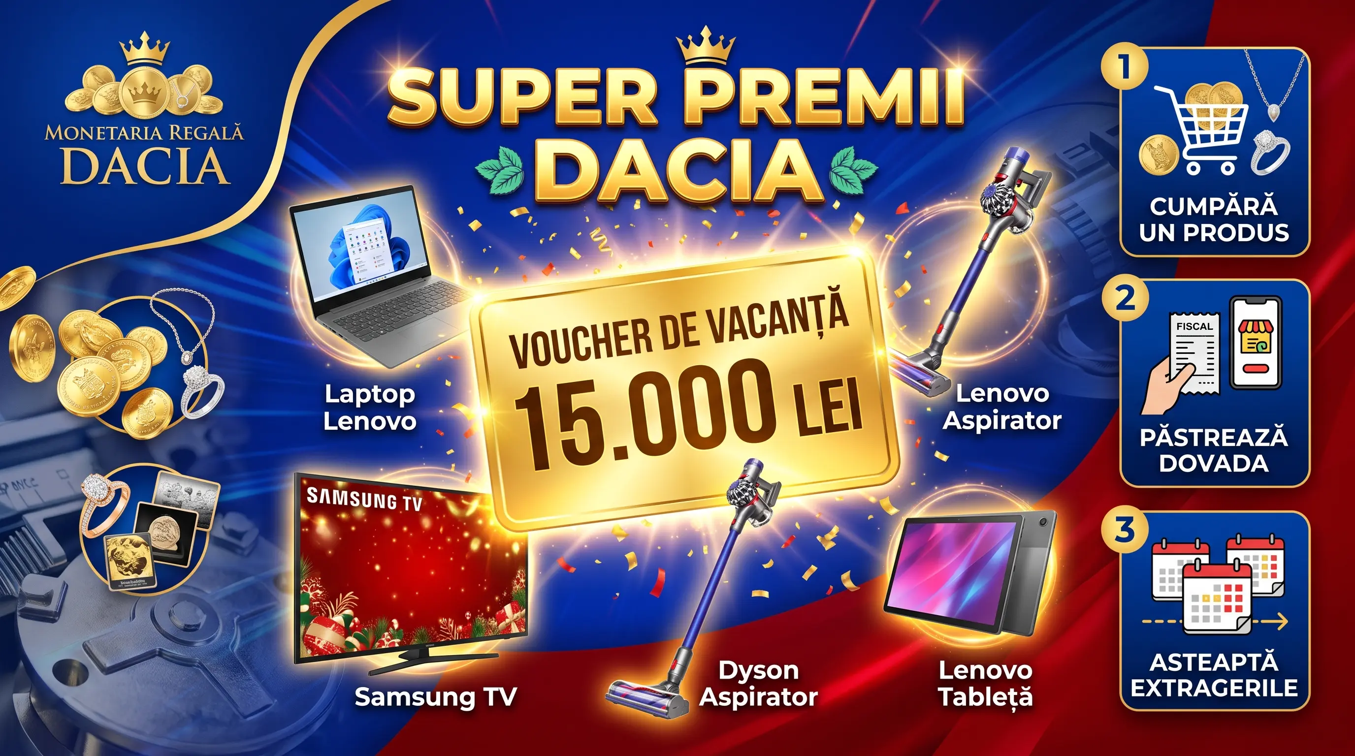 Concurs Monetaria Regala Dacia: Cumpără și câștigă un voucher de vacanță de 15.000 lei...