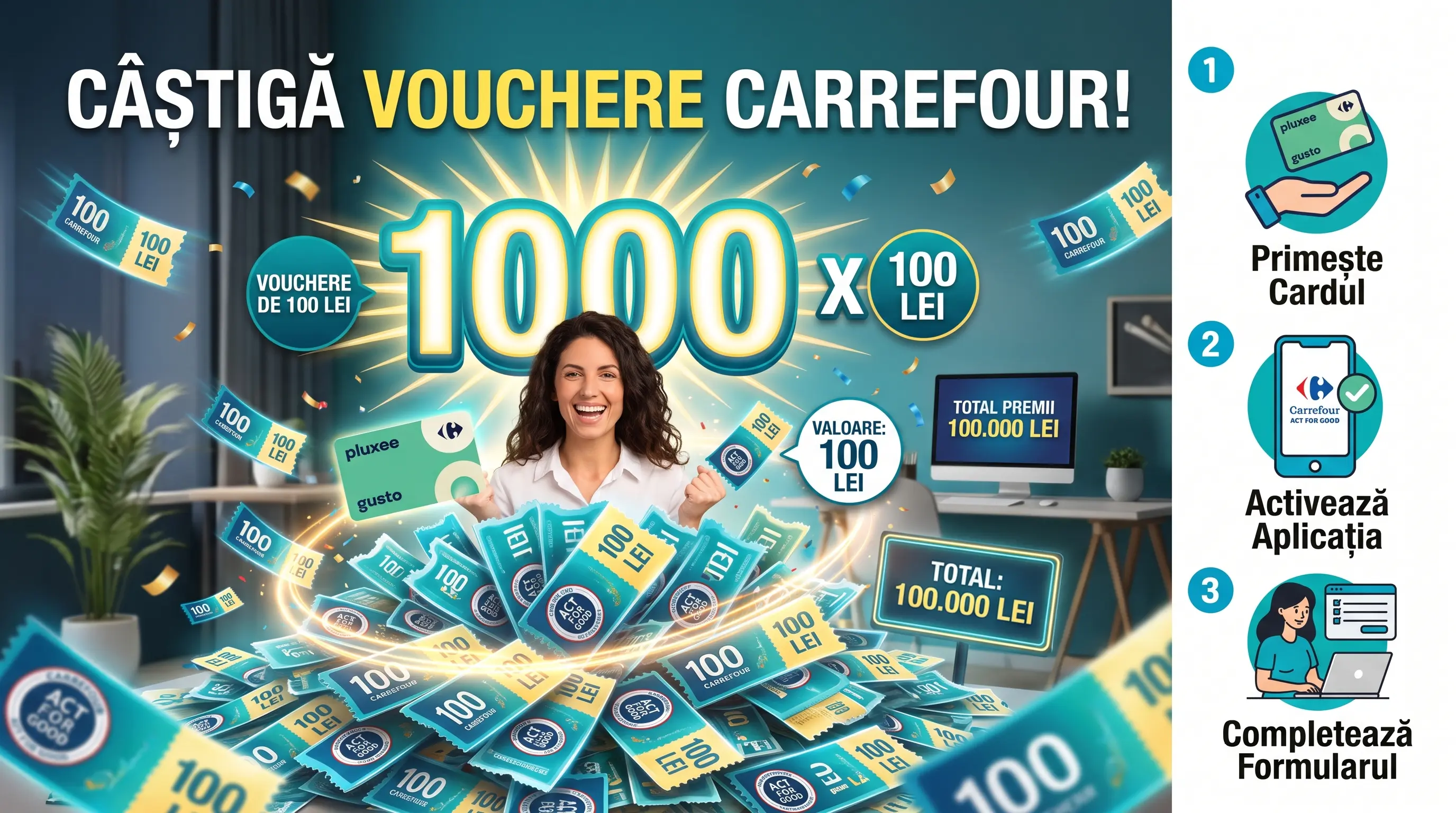 Concurs Concurs Pluxee: Câștigă Vouchere Carrefour de 100 lei (până pe 31 octombrie) -...