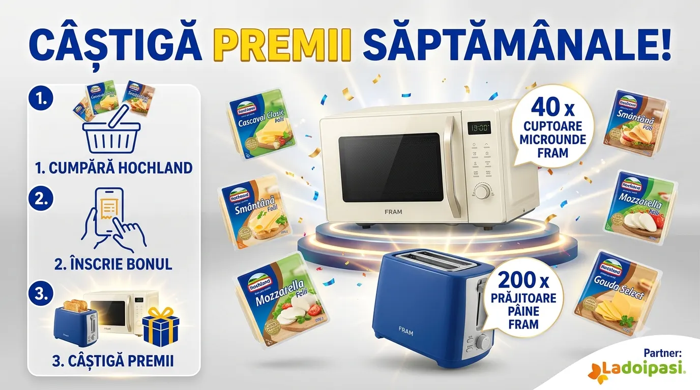 Concurs La Doi Pasi: Cumpără Hochland și câștigă cuptoare cu microunde (până pe 30...