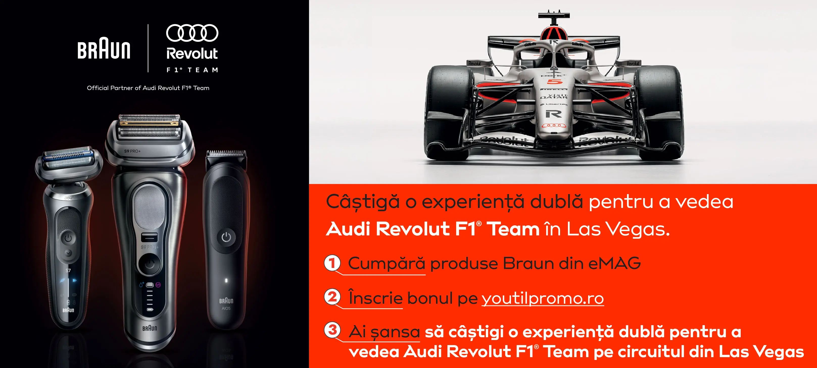 Concurs eMAG: Cumpără Braun și câștigă o experiență Audi F1 în Las Vegas (până pe 30...