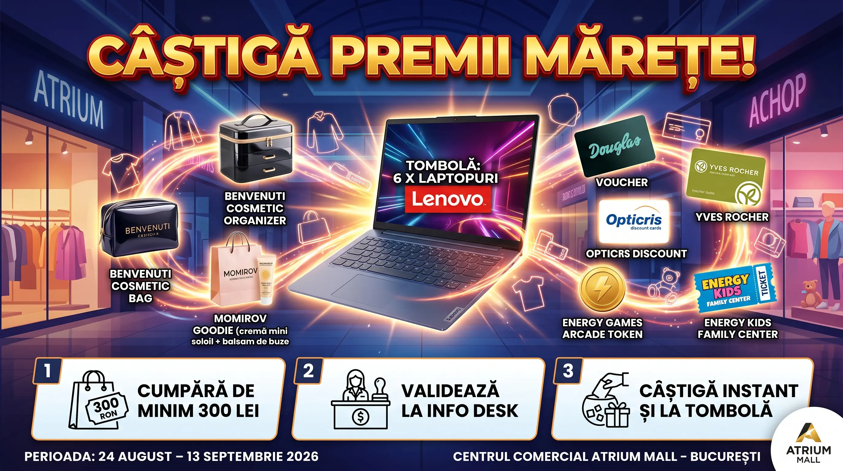 Concurs Atrium Mall Cumpără peste 300 RON și câștigă laptop Lenovo (până pe 13 septembrie)...