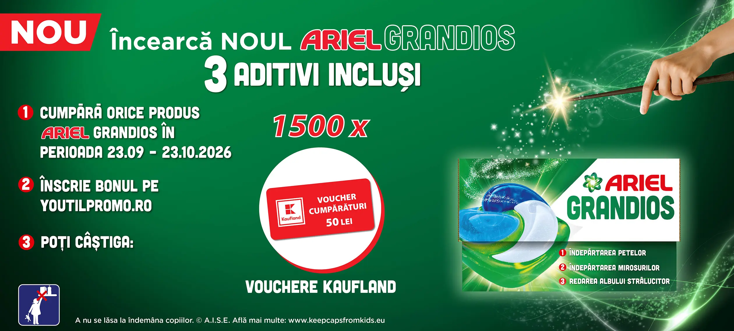 Concurs Kaufland: Cumpără Ariel Grandios și câștigă vouchere de 50 lei (până pe 23...