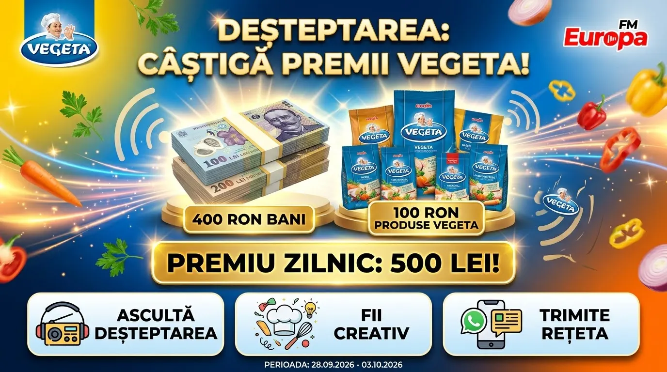 Concurs Europa FM: Câștigă 500 lei și produse Vegeta (până pe 3 octombrie)
