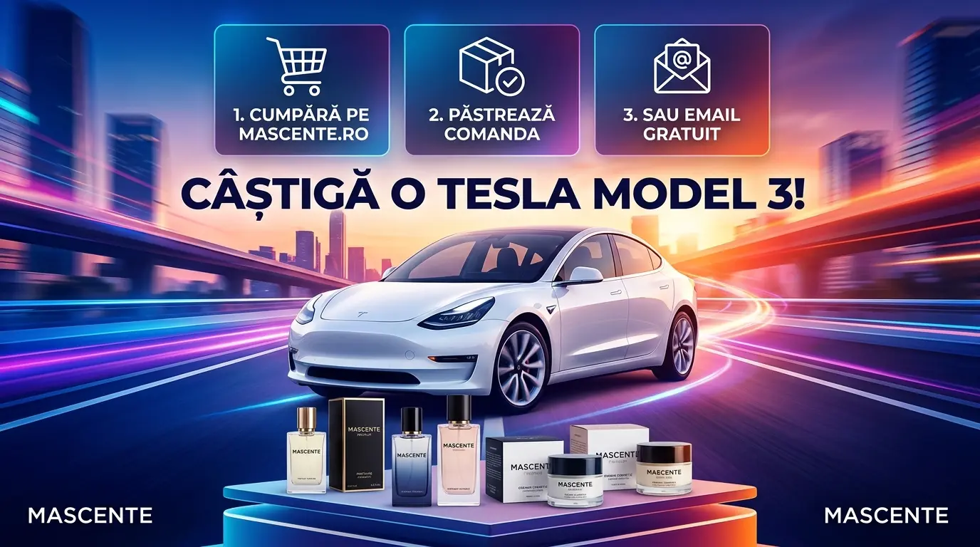 Concurs Mascente - Cumpără și câștigă un Tesla Model 3 (până pe 23 septembrie 2028) -...
