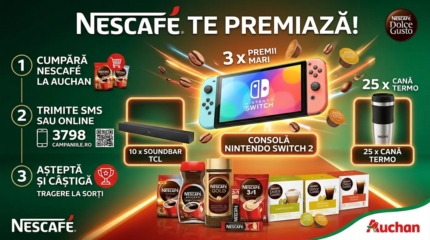Concurs Auchan: Cumpără NESCAFÉ și câștigă Nintendo Switch 2 (până pe 3 Noiembrie) - Concursier