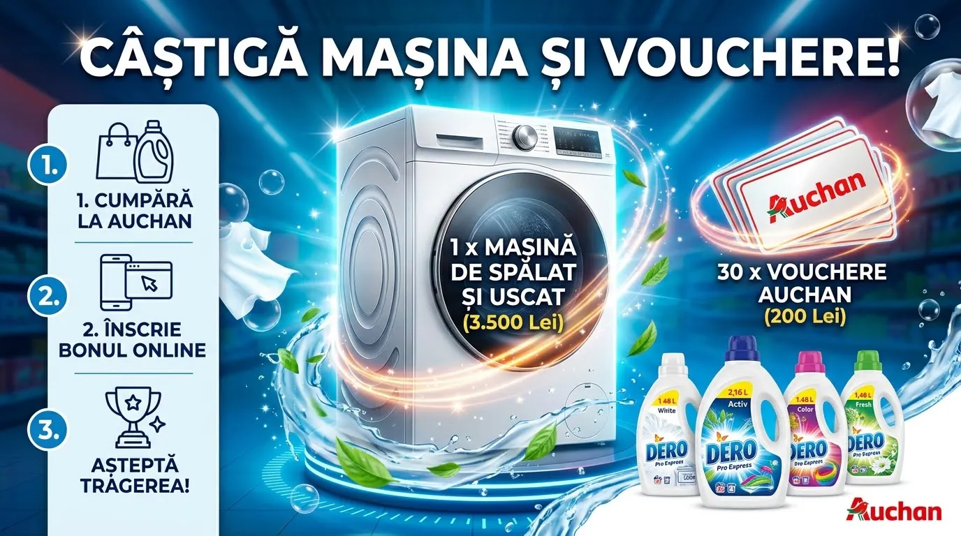 Concurs Auchan - Cumpără Dero Pro Express și câștigă mașină de spălat (până pe 22...