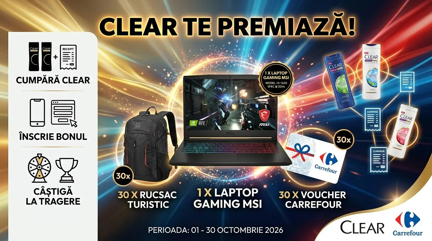 Concurs Carrefour: Cumpără Clear și câștigă un laptop gaming MSI (până pe 30 octombrie) -...