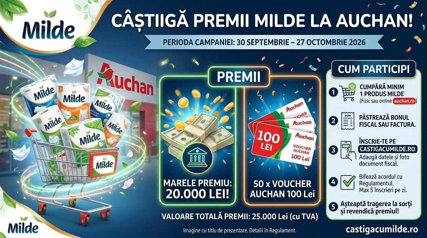 Concurs Auchan: Cumpără Milde și câștigă 20.000 de lei (până pe 27 Octombrie) - Concursier