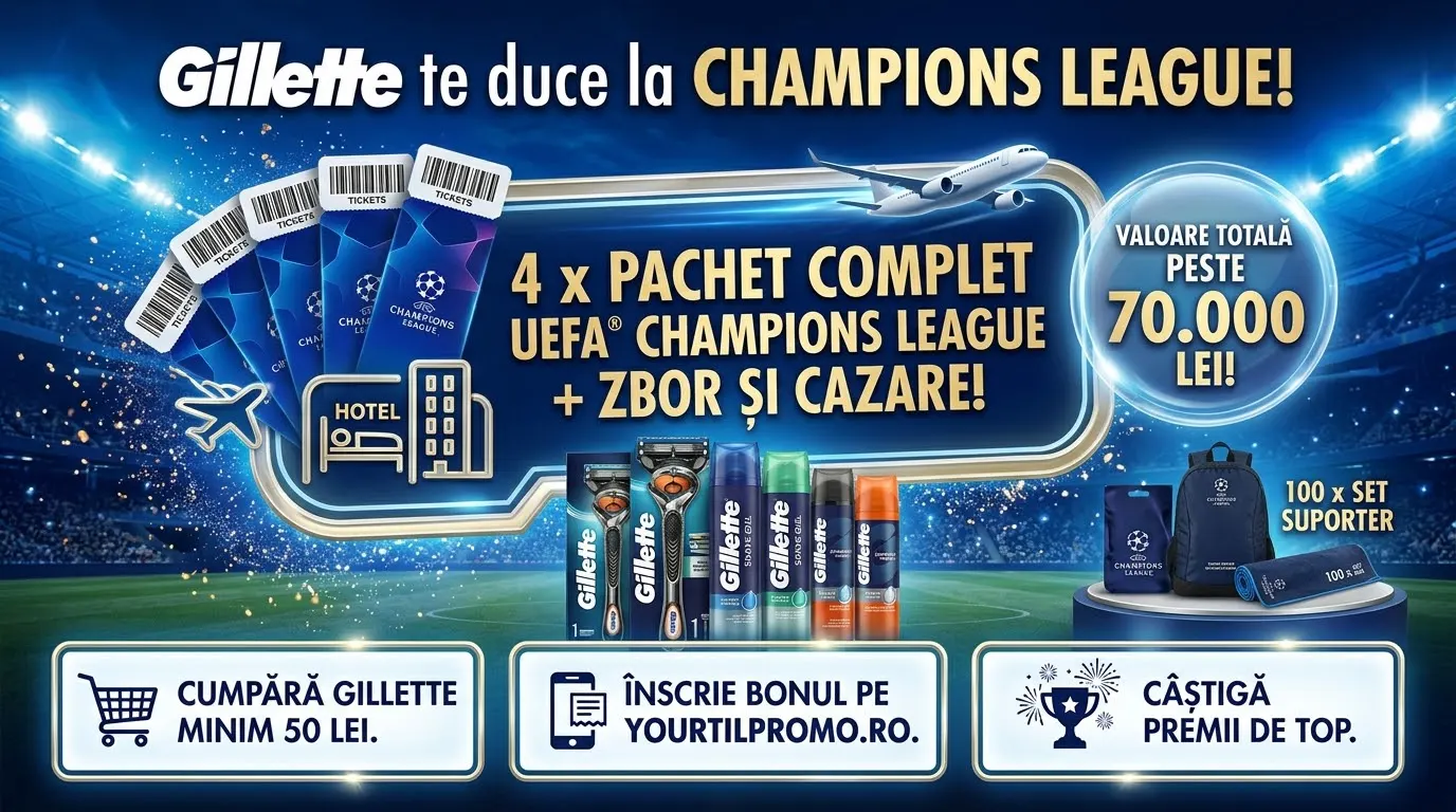 Concurs Gillette: Cumpără și câștigă bilete la UEFA Champions League (până pe 30 Decembrie)...