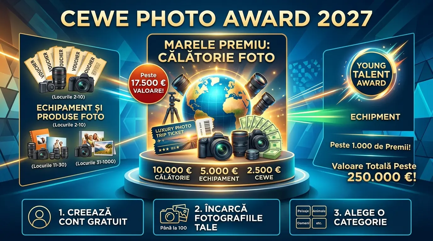 Concurs CEWE Photo Award 2027: Câștigă călătorii și echipament foto (până pe 31 Mai 2027)