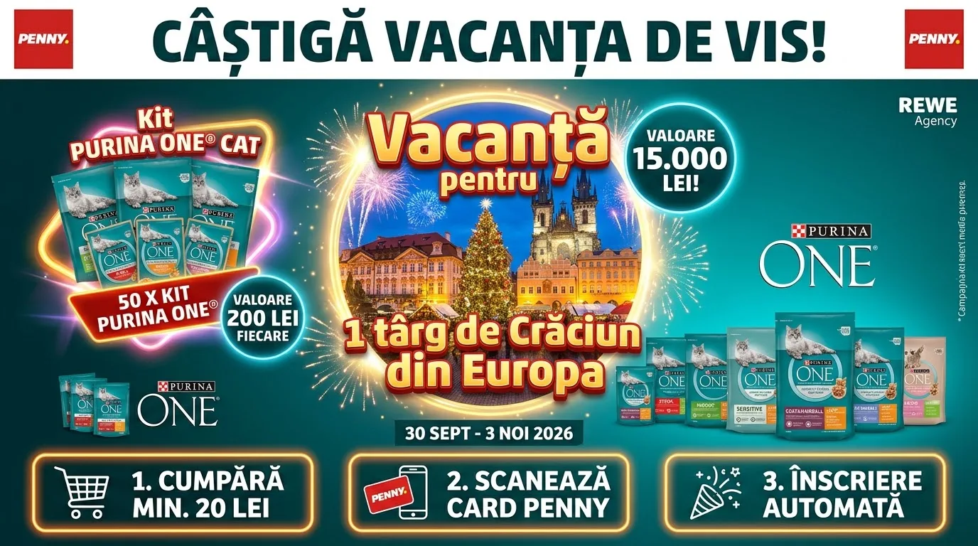Concurs PENNY: Cumpără Purina One Cat și câștigă vacanță în Europa (până pe 3 Noiembrie) -...