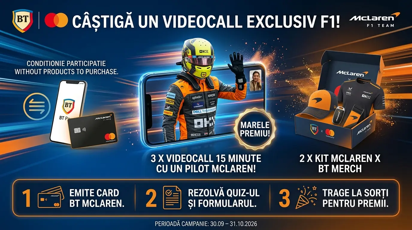 Concurs BT: Videocall cu piloții McLaren Mastercard F1 Team (până pe 31 octombrie) - Concursier