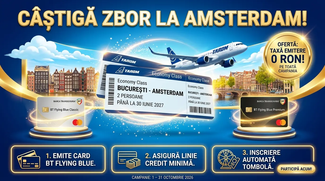 Concurs Concurs Banca Transilvania - Câștigă bilete de avion la Amsterdam (până pe 31...