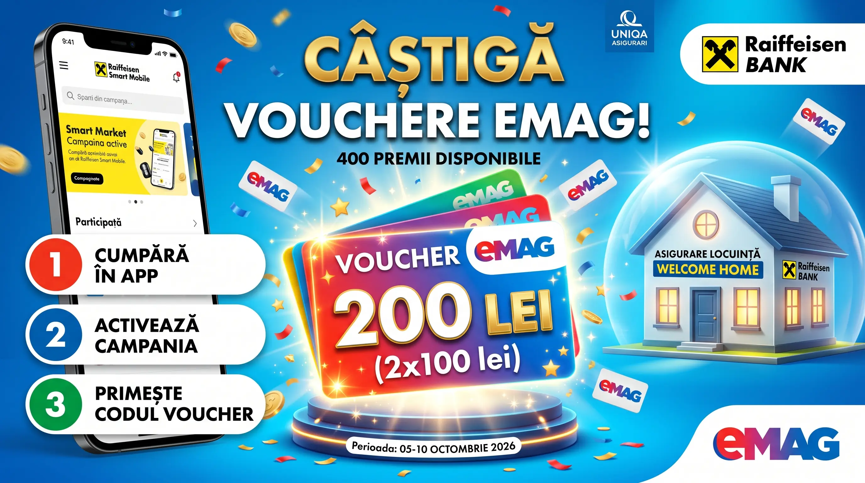 Concurs Concurs Raiffeisen Bank: Cumpără asigurare și câștigă vouchere eMAG (până pe 10...