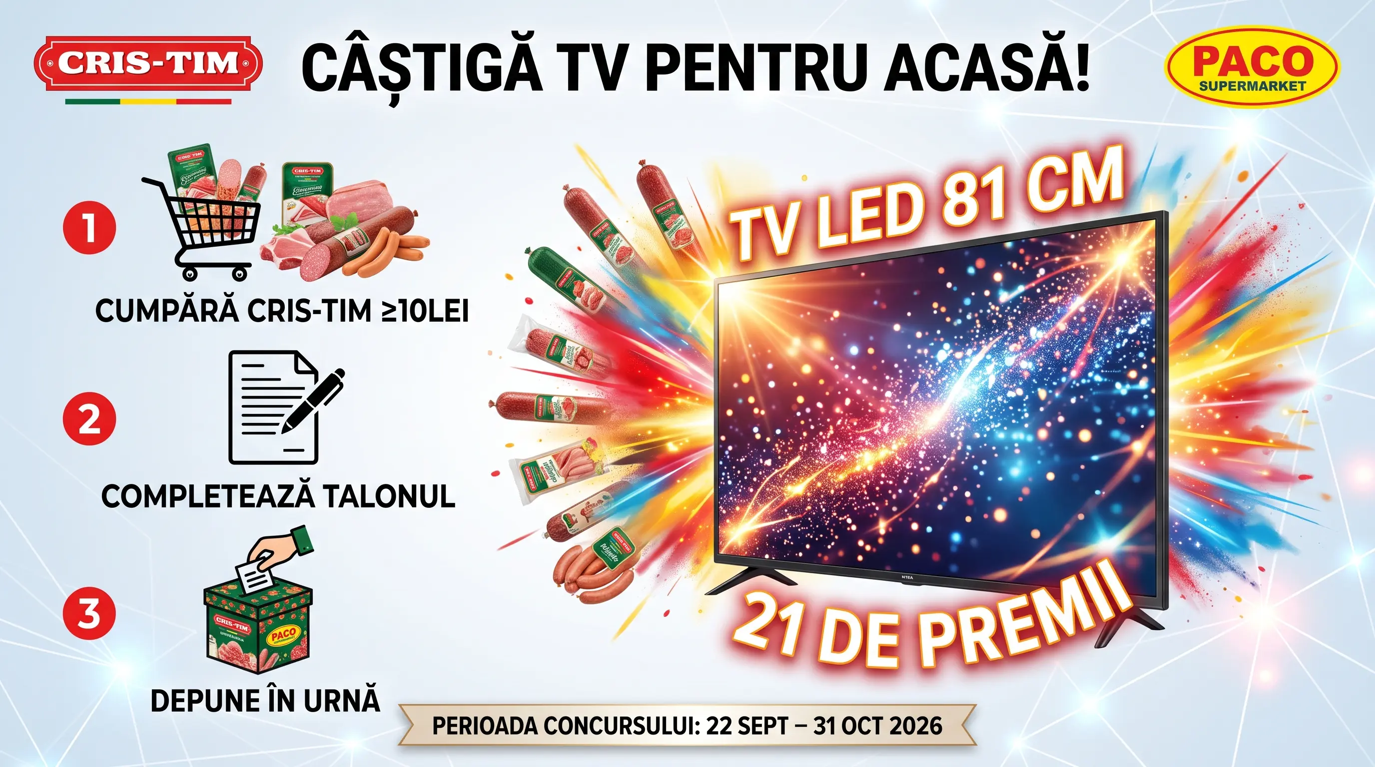 Concurs Paco Supermarket - Cumpără produse Cris-Tim și câștigă TV LED (până pe 31...