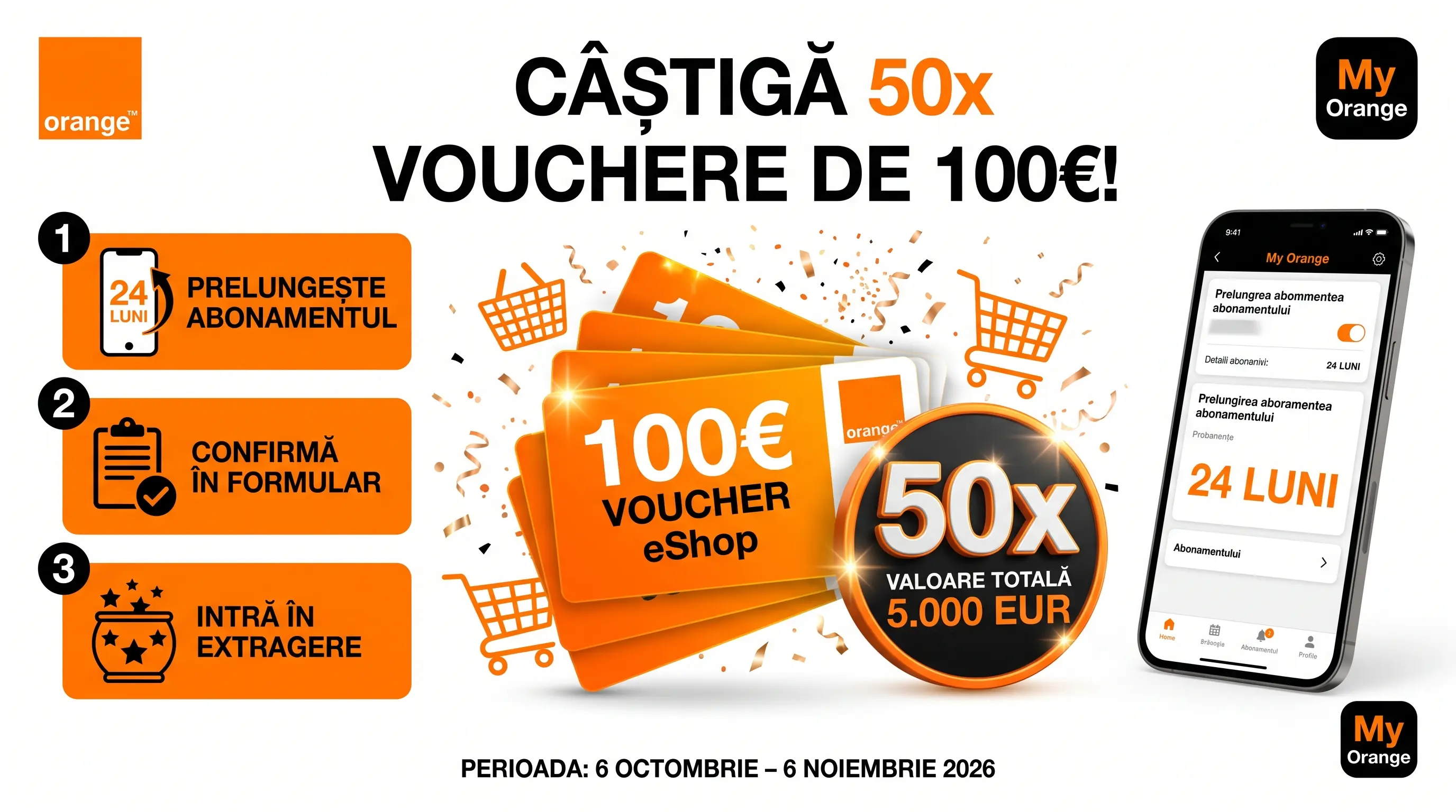 Concurs Orange - Câștigă voucher de 100 EUR (până pe 6 noiembrie) - Concursier