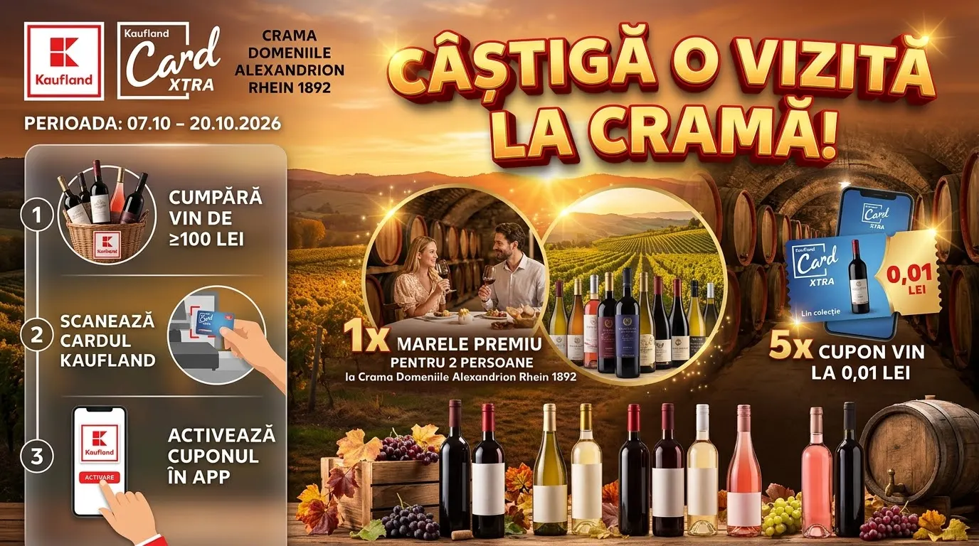 Concurs Concurs Kaufland: Cumpără vinuri și câștigă vizită la Crama Alexandrion (până pe 20...