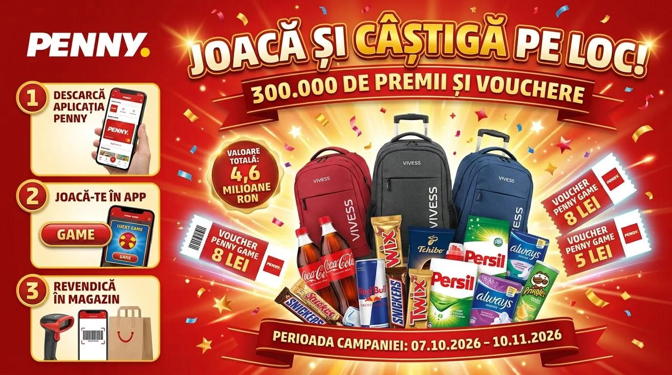 Concurs PENNY: Câștigă produse și vouchere în valoare de 4.656.926,25 RON (până pe 10...