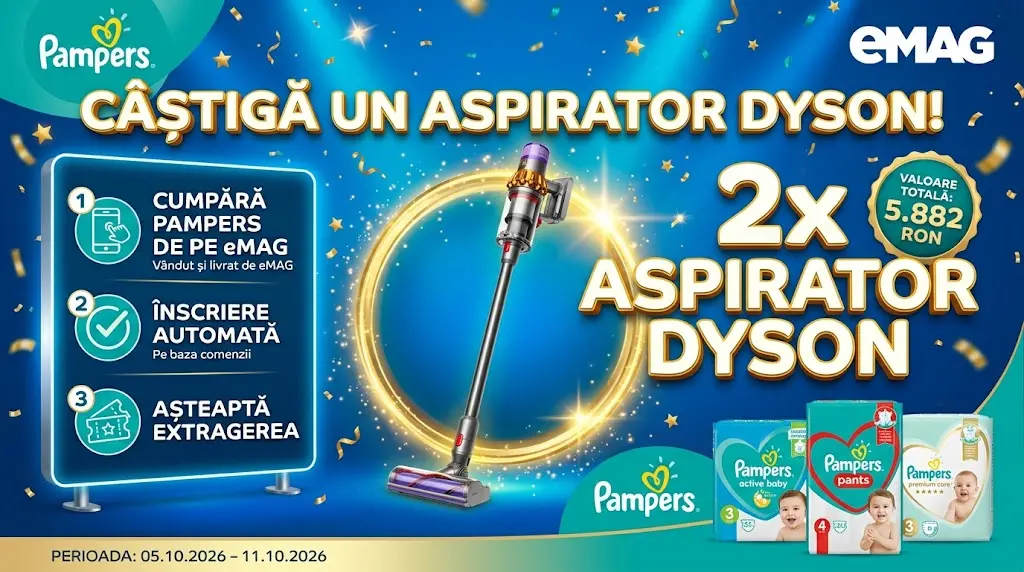 Câștigători concurs Pampers – Aspirator Dyson (Octombrie 2026)