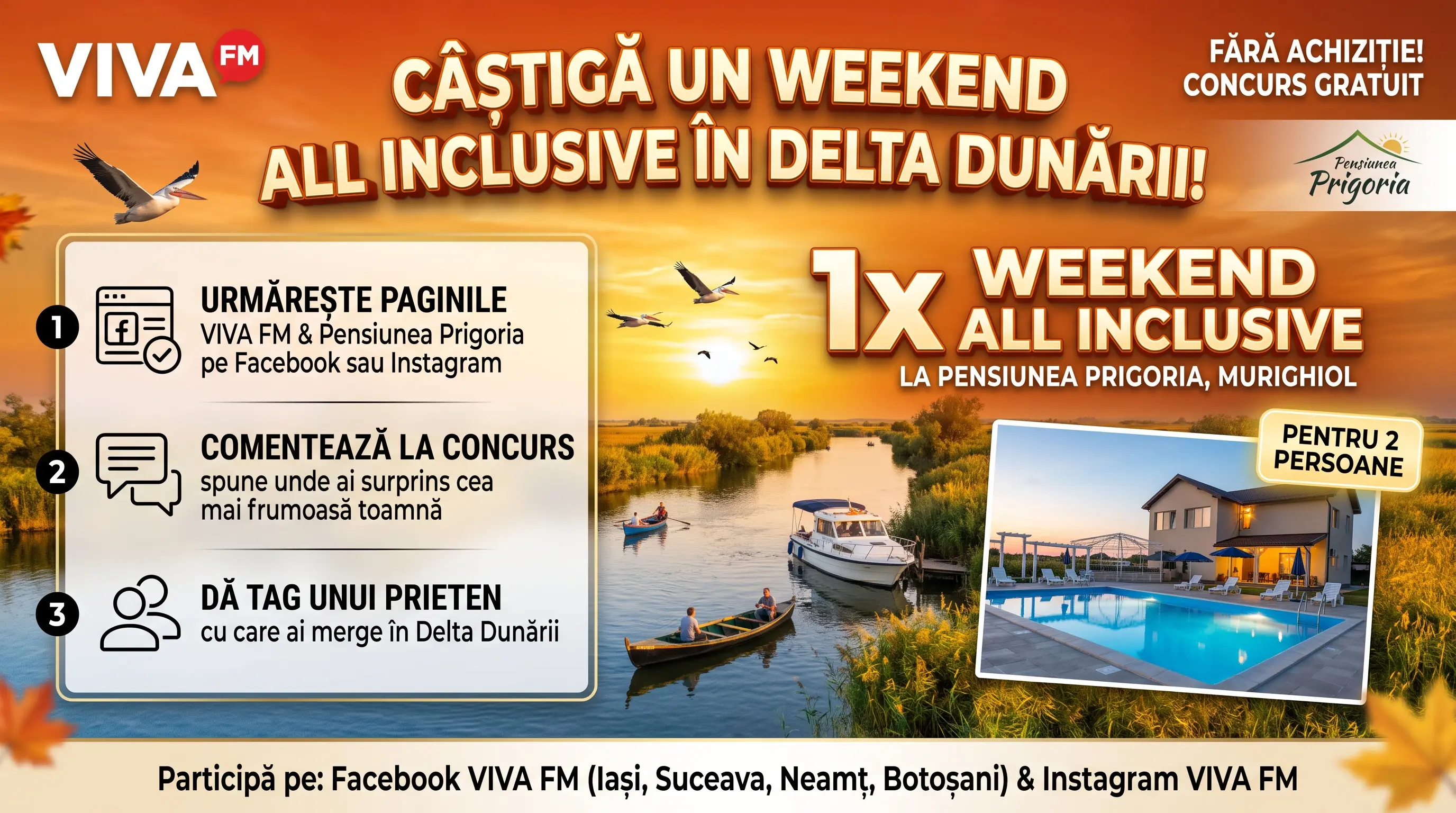 Concurs VIVA FM - Weekend all inclusive în Delta Dunării