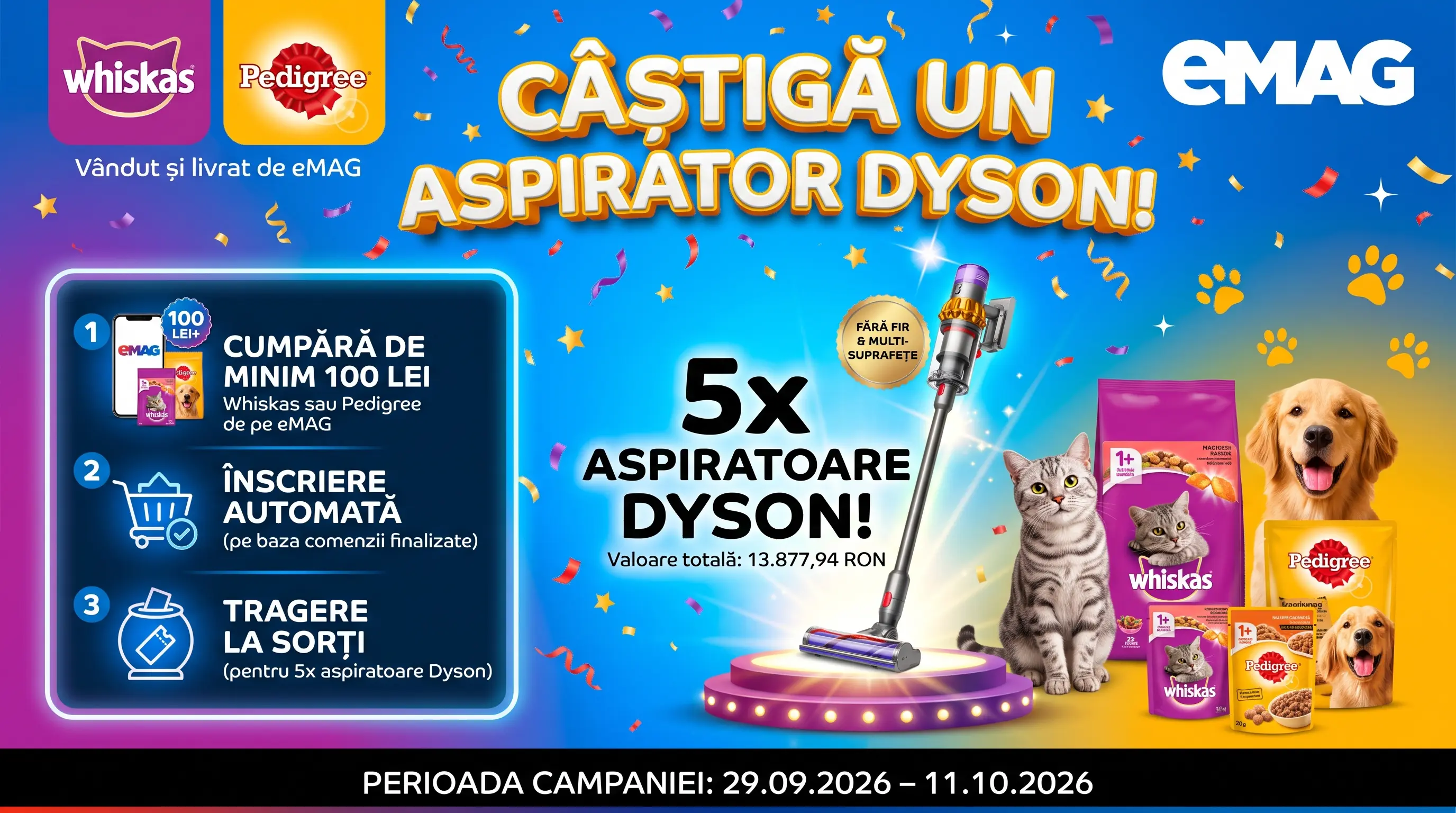 Câștigători concurs Whiskas – Aspirator Dyson (Octombrie 2026)