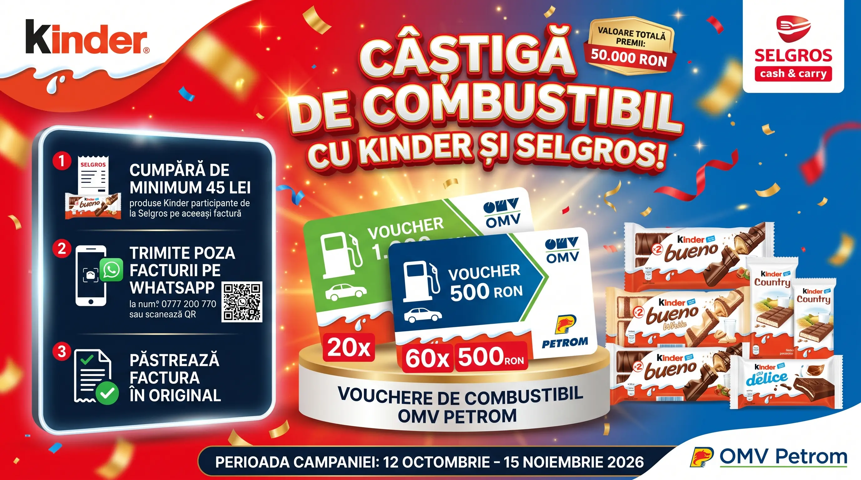 Concurs Selgros - Vouchere combustibil 1.000 RON - Cumpără Kinder (până pe 15 noiembrie) -...
