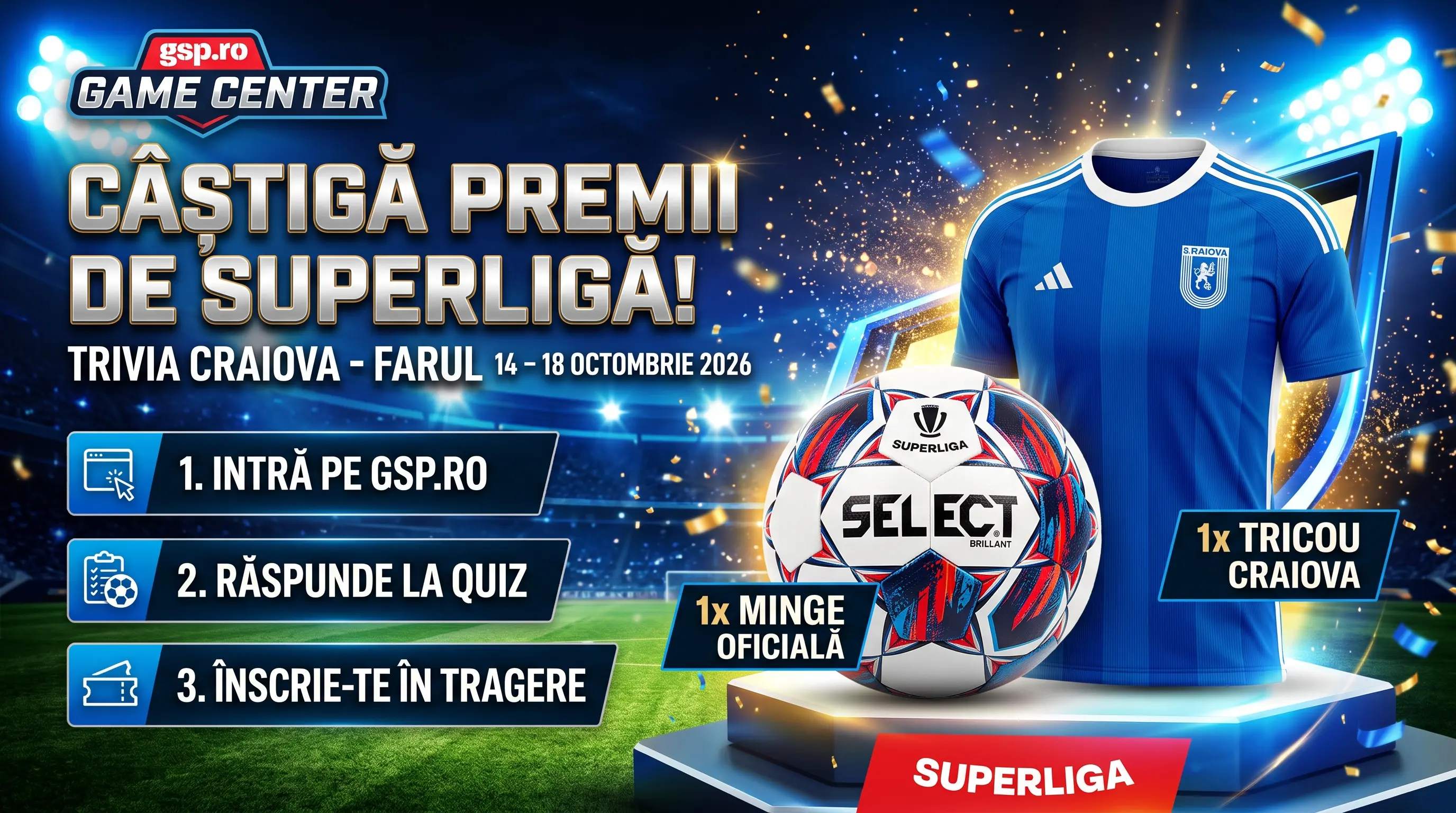Concurs GSP Trivia SuperLiga U Craiova – Farul și câștigă premii (până pe 18 octombrie)