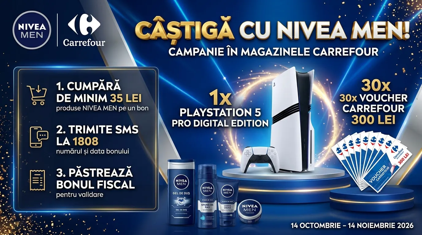 Concurs Carrefour: Cumpără NIVEA MEN și câștigă un PlayStation 5 Pro (până pe 14 Noiembrie)...