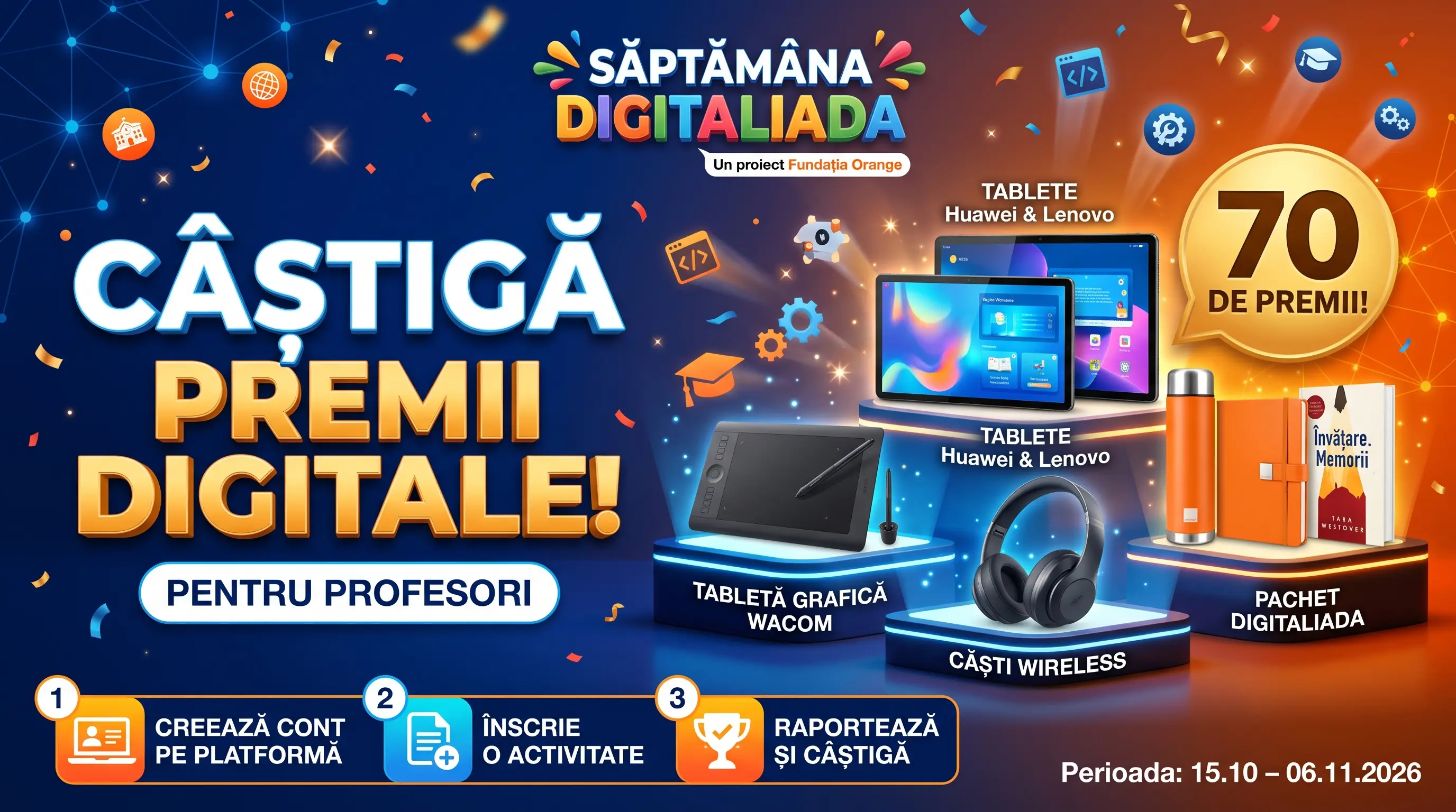 Concurs Digitaliada pentru Profesori: Câștigă Tablete Lenovo și Huawei (până pe 6 Noiembrie)