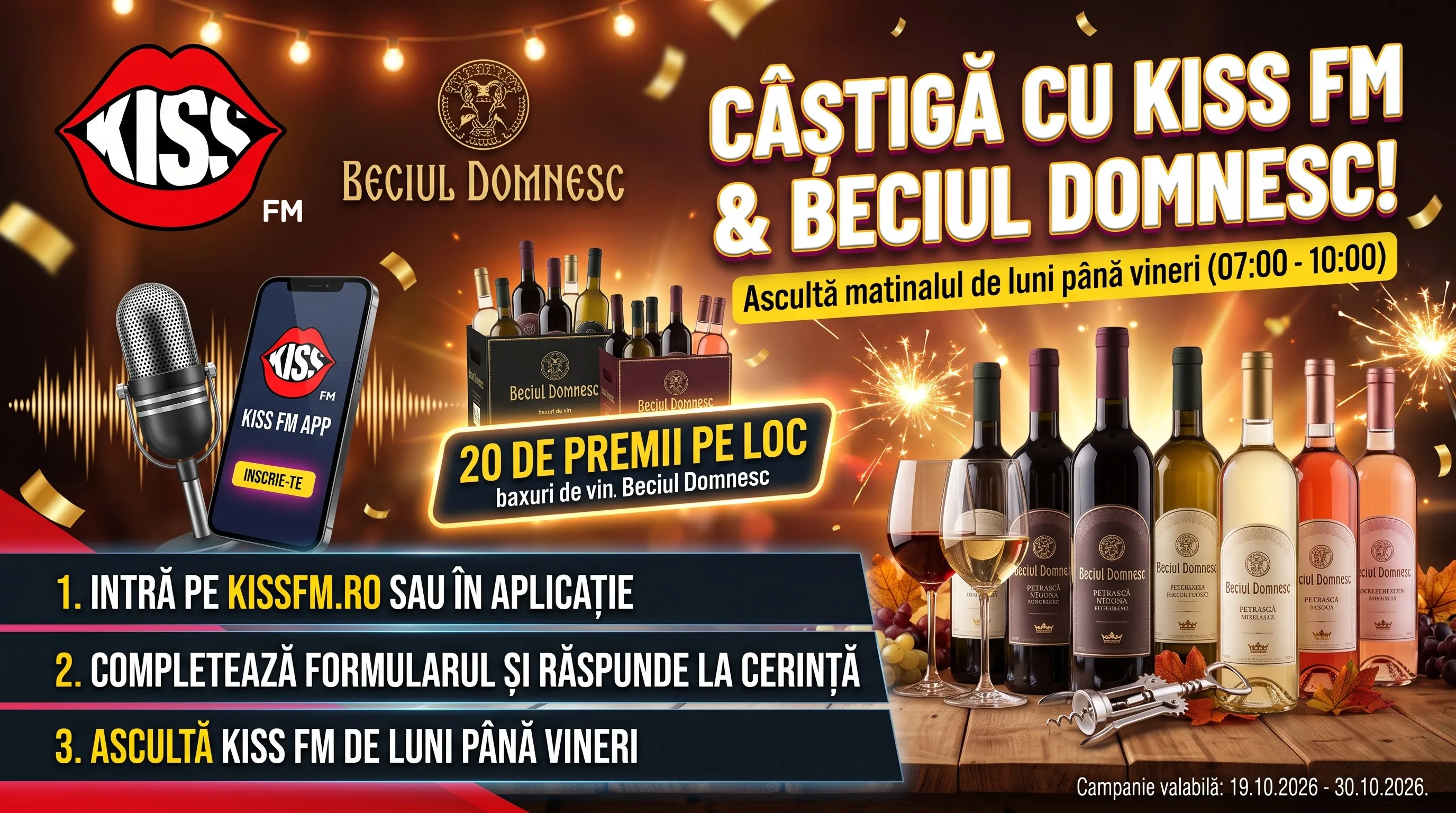 Concurs Kiss FM: Câștigă 20 de premii Beciul Domnesc (până pe 30 octombrie)