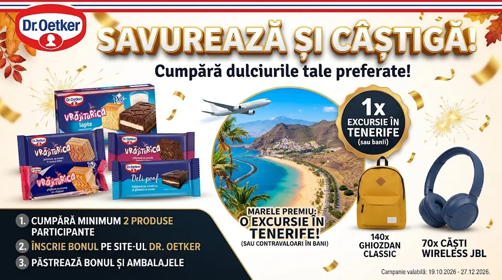 Concurs Dr. Oetker: Cumpără și câștigă o excursie în Tenerife (până pe 27 Decembrie) -...